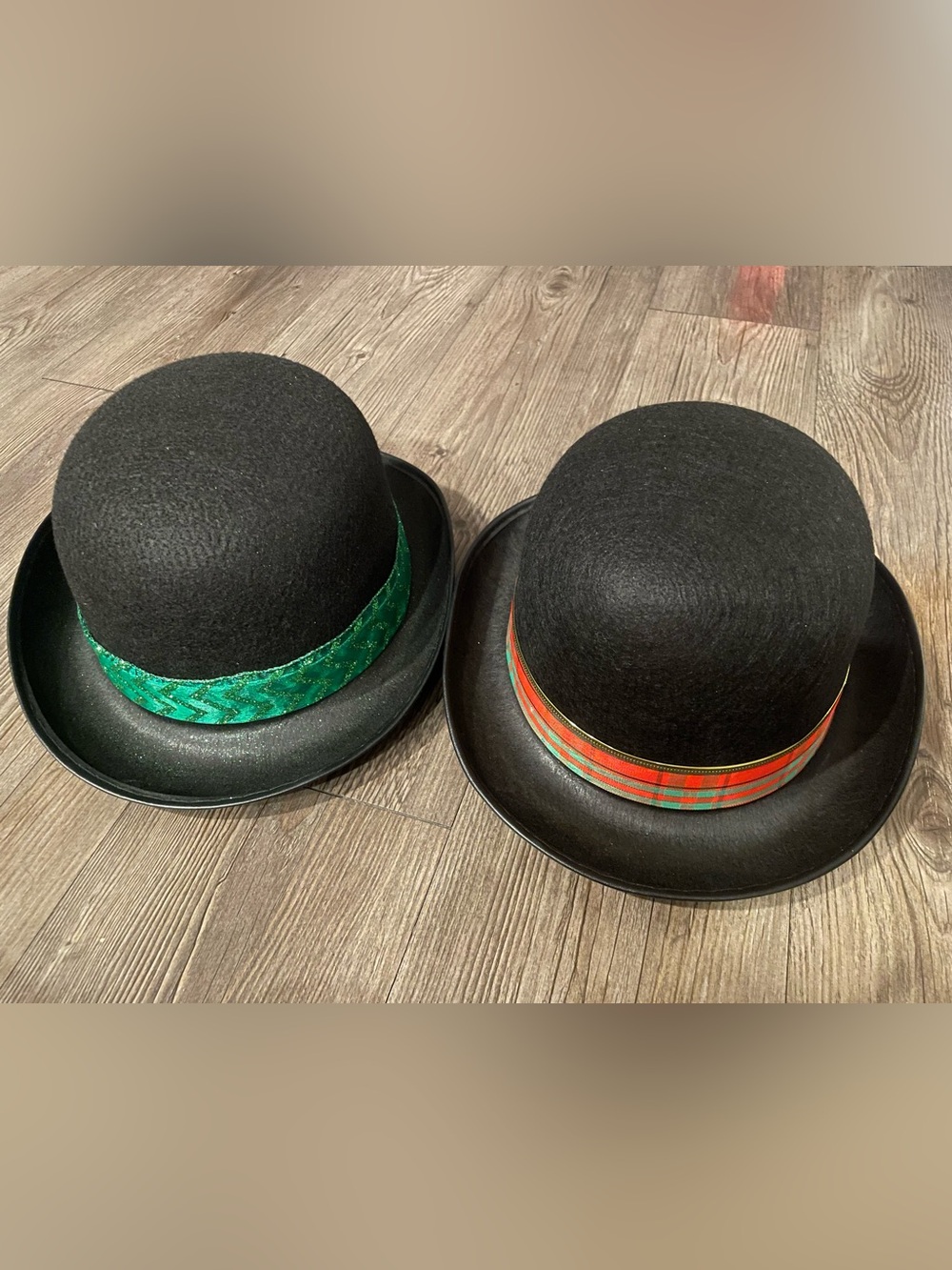 Black Bowler Hats with Decorative Ribbons